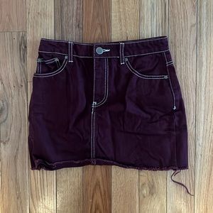 Maroon Distressed Denim Skirt